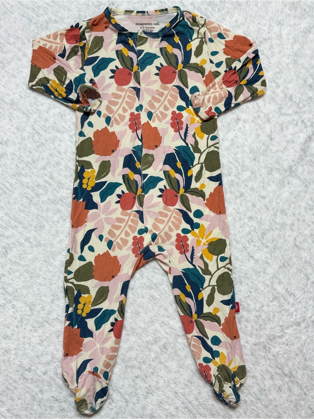 Magnetic Me Beige Tropical Floral Footie Sleeper 6-9M Baby Girl Modal Neutral
